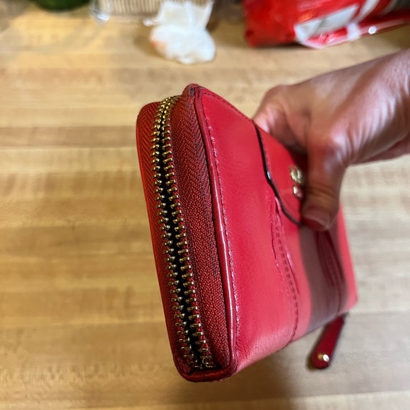 Coach Red Zip Leather Wallet - Picture 5 of 8